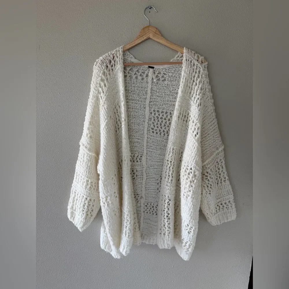 Free People Saturday Morning Cardi in Evening Cream Open-Knit Cardigan Sweater